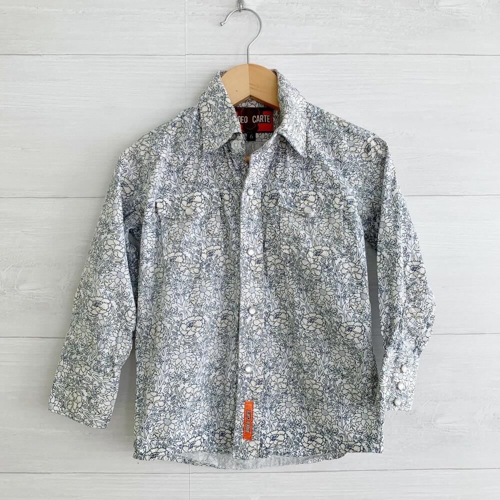 Boys' Floral Button-Up Shirt in White and Blue
